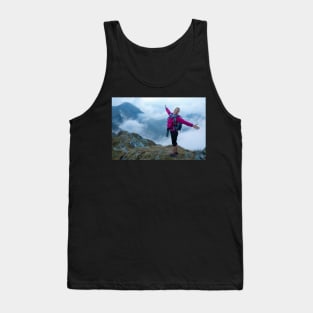 Woman backpacker hiking on a trail Tank Top